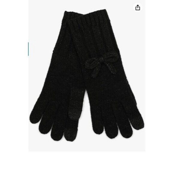 KATE SPADE metallic bow cuffed women's beanie winter hat + glove set -BLACK-2 PC - Picture 6 of 7